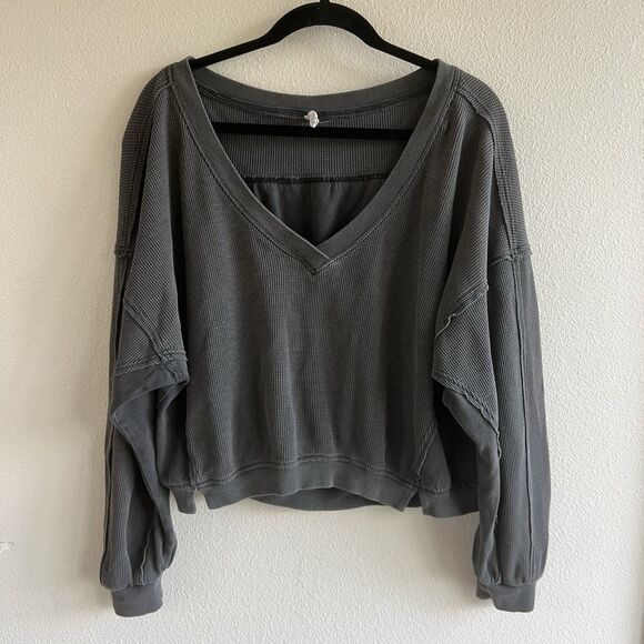 Daily Practice by Anthropologie Grasse Long-Sleeve Top Gray Waffle Medium Yoga - Picture 3 of 8